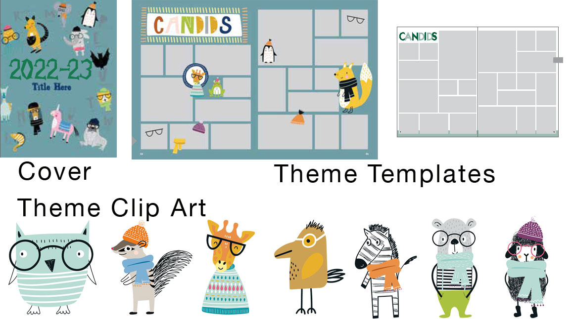 Yearbook cover, Clip art, and templates that are included in the DigiDimention pre-designed theme