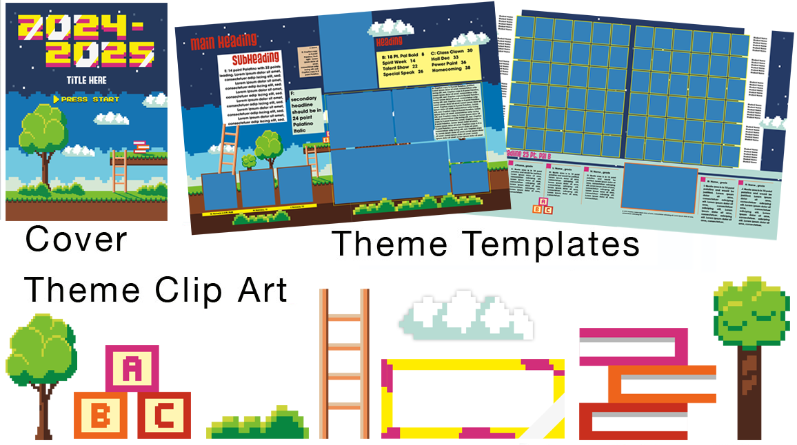 Yearbook cover, Clip art, and templates that are included in the DigiDimention pre-designed theme