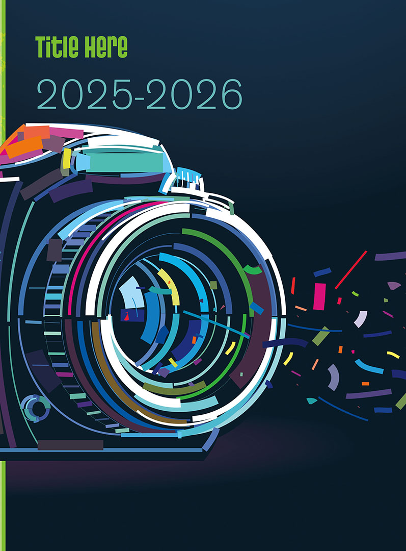 2630_InFocus2 Yellow and Dark Teal Background With Design Letters, Yearbook Cover 2008