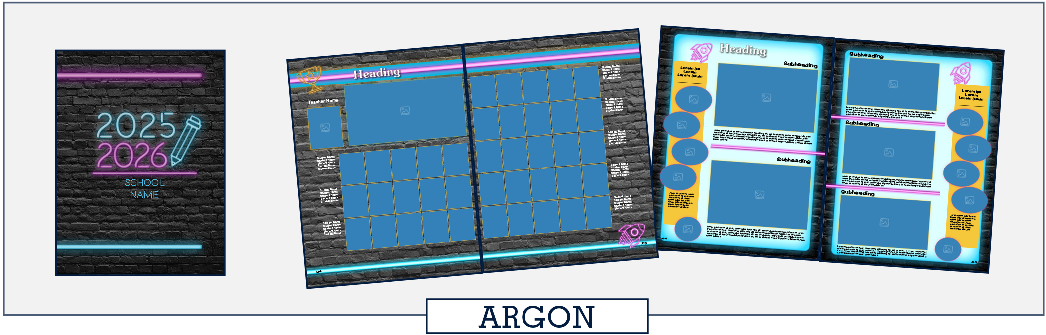 argon26 four yearbooks covers stacked loosely