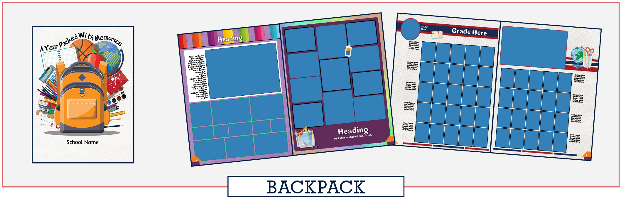 backpack26 four yearbooks covers stacked loosely
