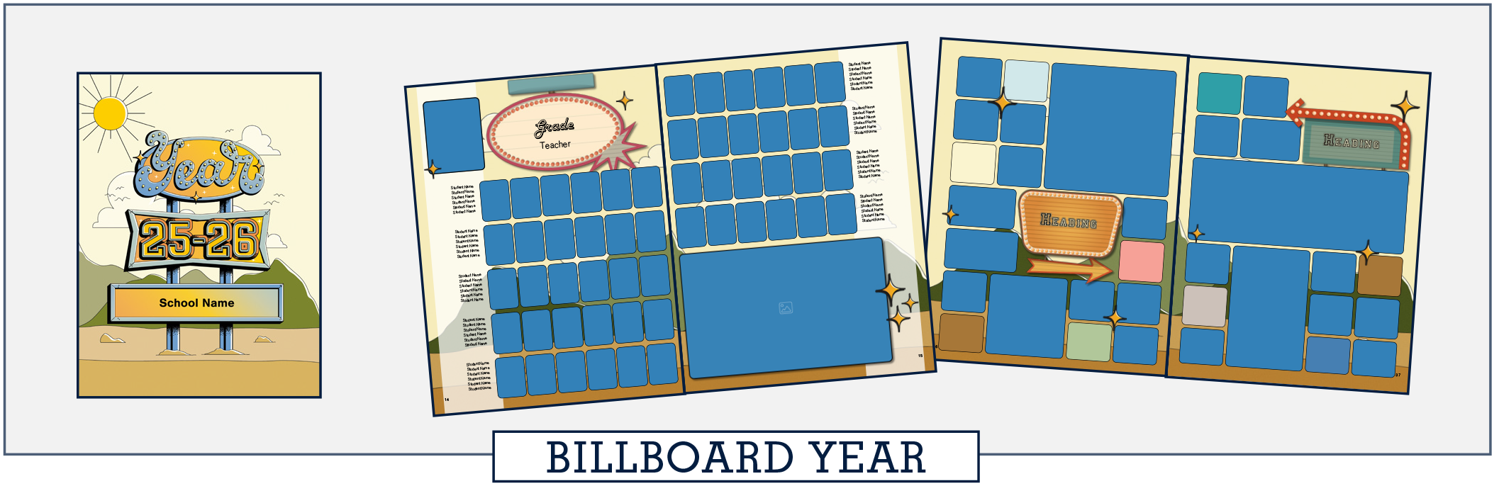 billboard_year26 four yearbooks covers stacked loosely