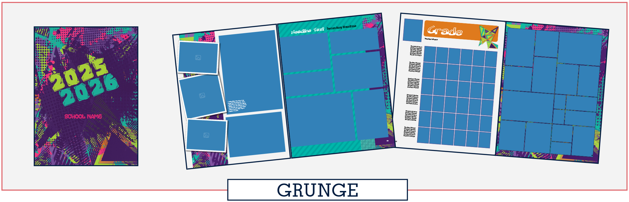 grunge26 four yearbooks covers stacked loosely