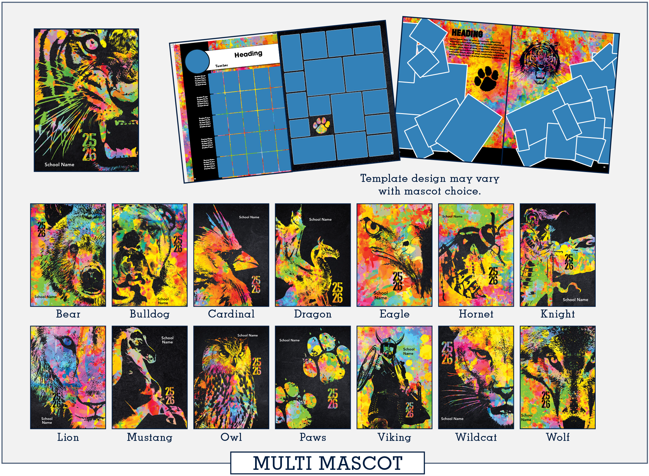 multi_mascot26 four yearbooks covers stacked loosely
