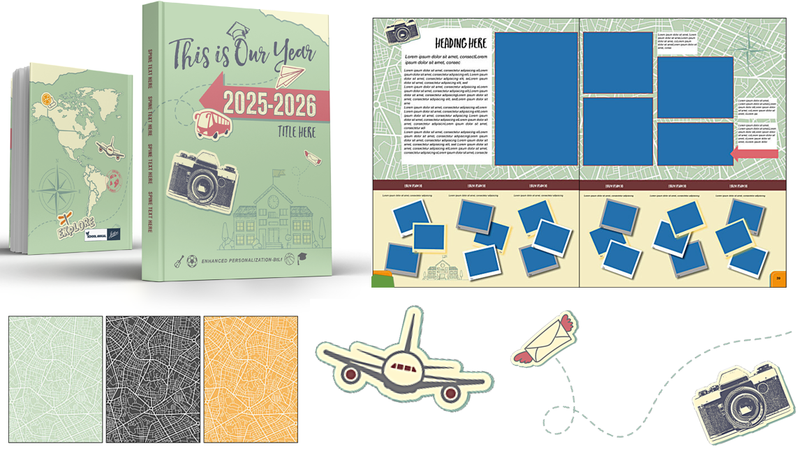 theme_package_26 Yearbook cover, Clip art, and templates that are included in the DigiDimention pre-designed theme