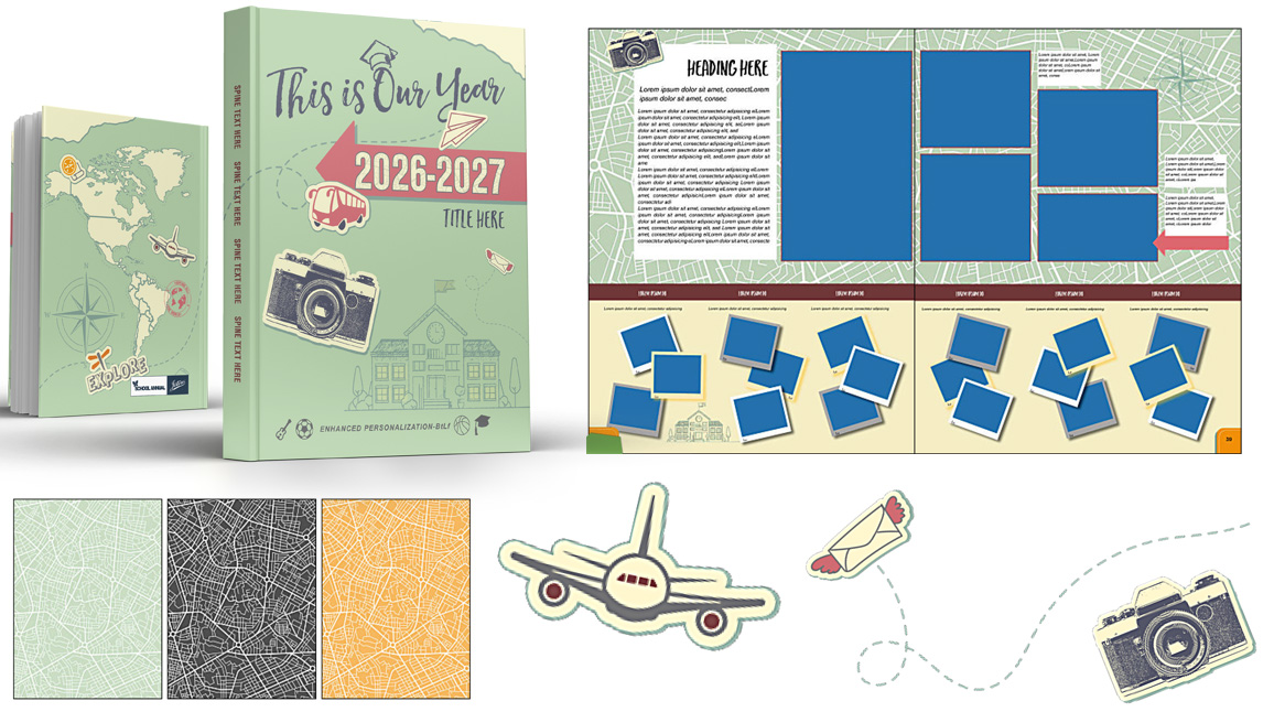 Yearbook cover, Clip art, and templates that are included in the DigiDimention pre-designed theme